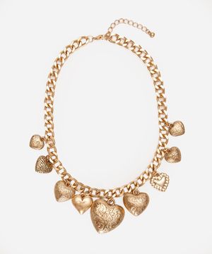 colar corrente pingentes corações dourado