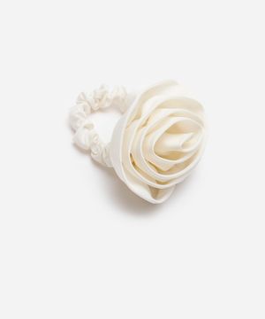 elástico de cabelo feminino scrunchie floral off white