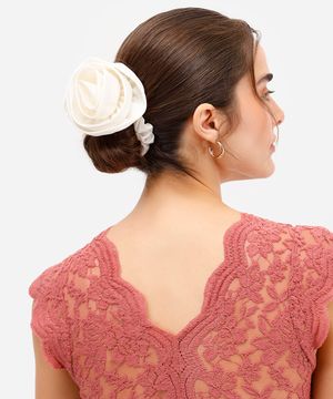 elástico de cabelo feminino scrunchie floral off white