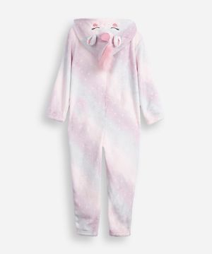 pijama macacão de pelúcia infantil com capuz unicórnio colorido