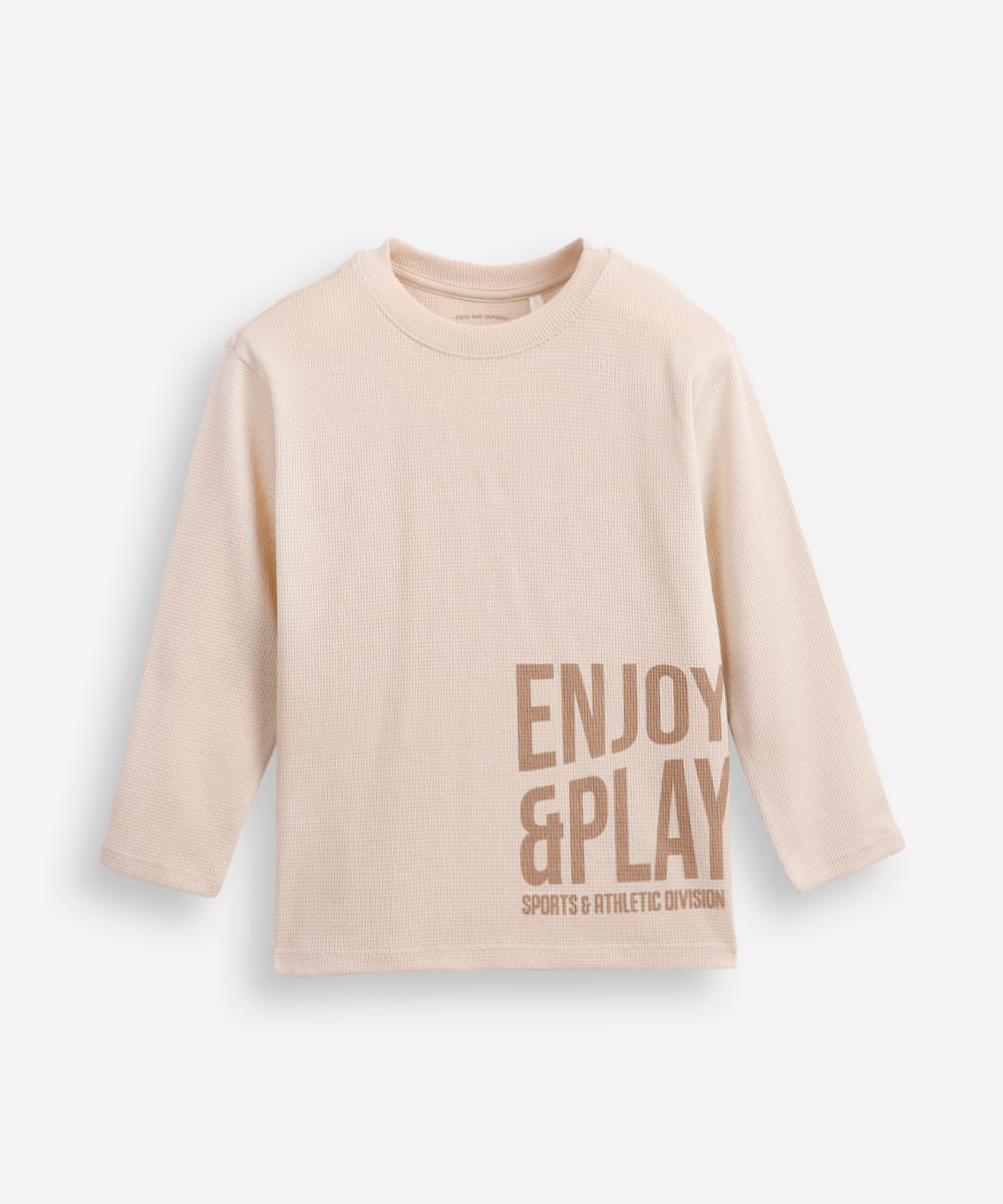 camiseta de algodão infantil manga longa bege