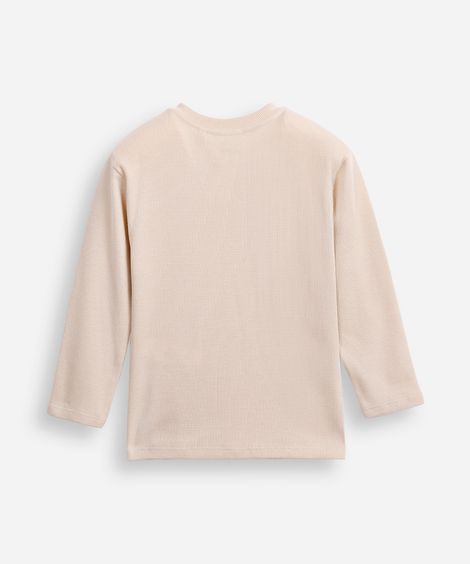 camiseta de algodão infantil manga longa bege