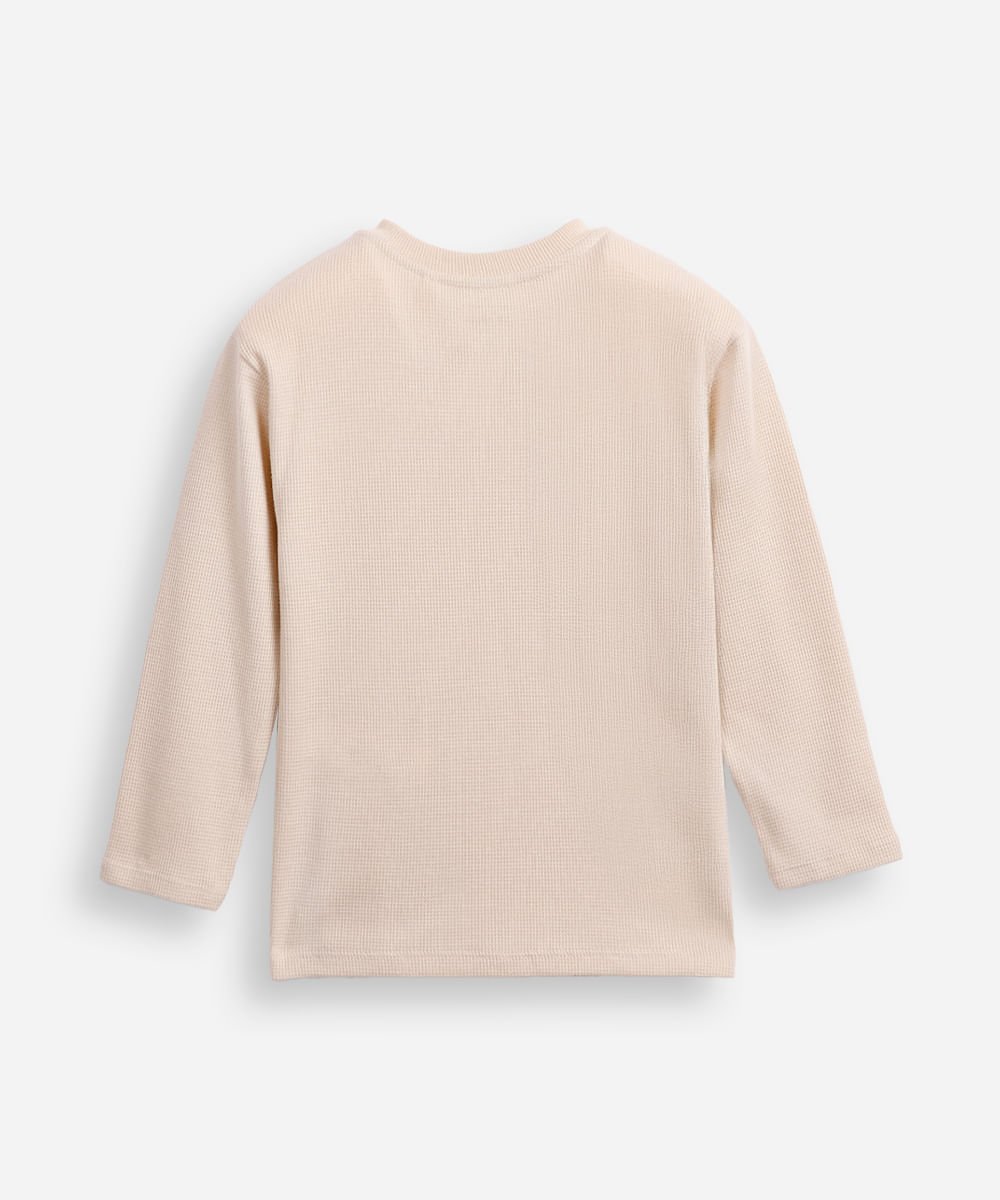 camiseta de algodão infantil manga longa bege