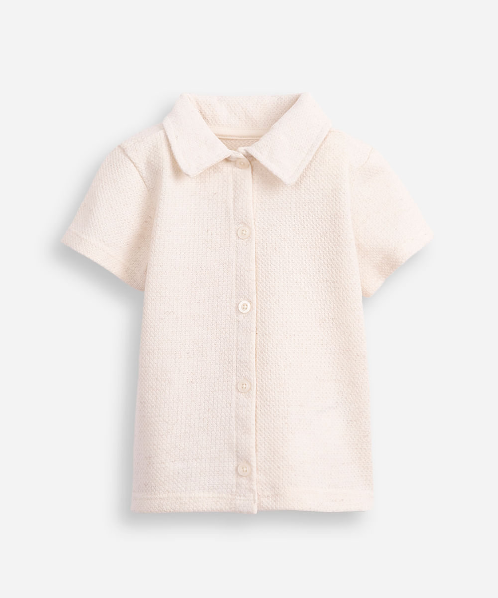 camisa infantil malha texturizada bege