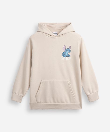 blusão de moletom juvenil com capuz stitch bravinho bege
