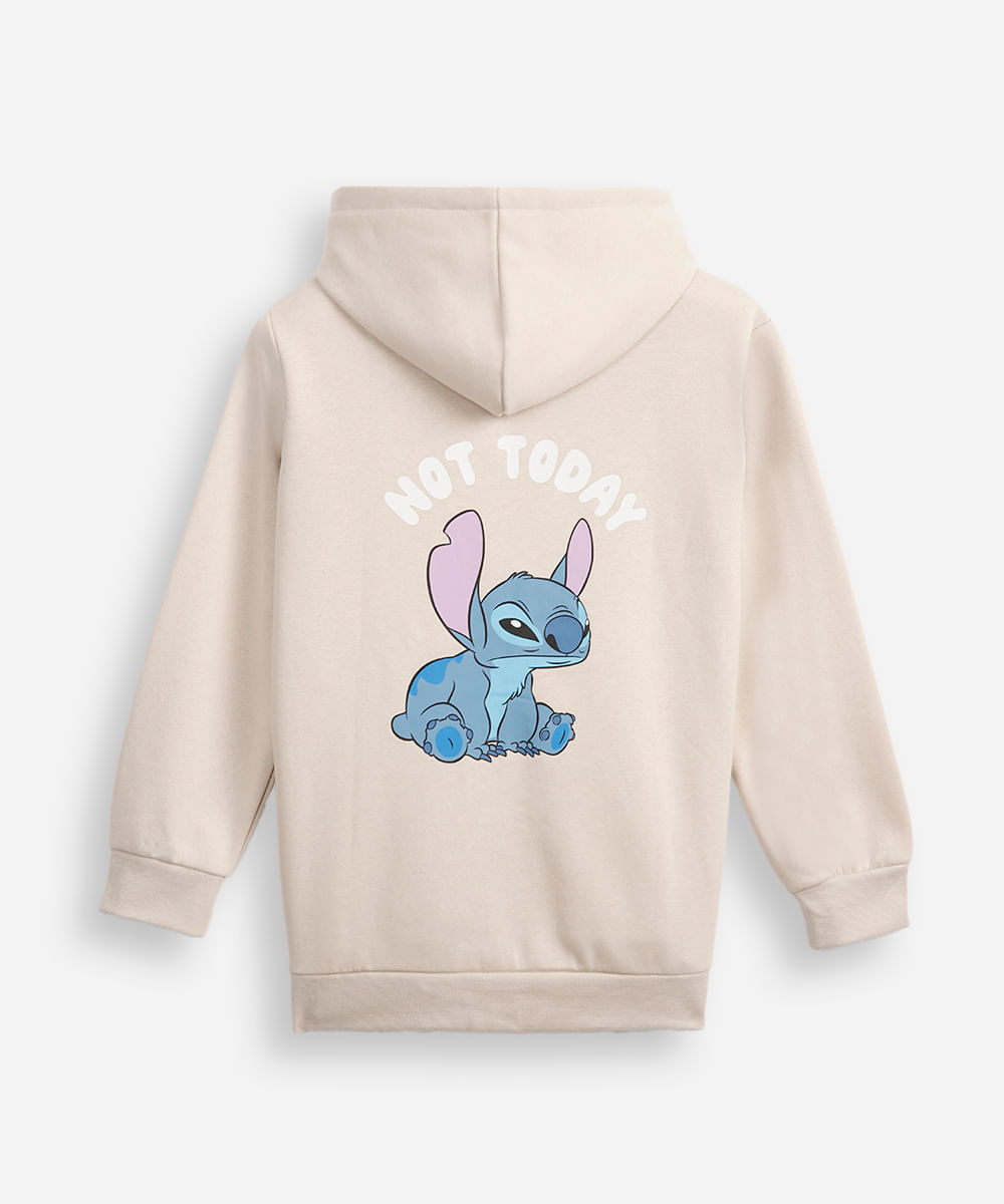 blusão de moletom juvenil com capuz stitch bravinho bege