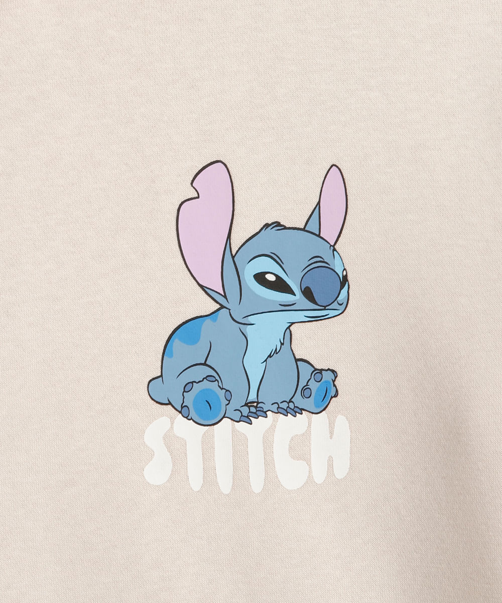 blusão de moletom juvenil com capuz stitch bravinho bege