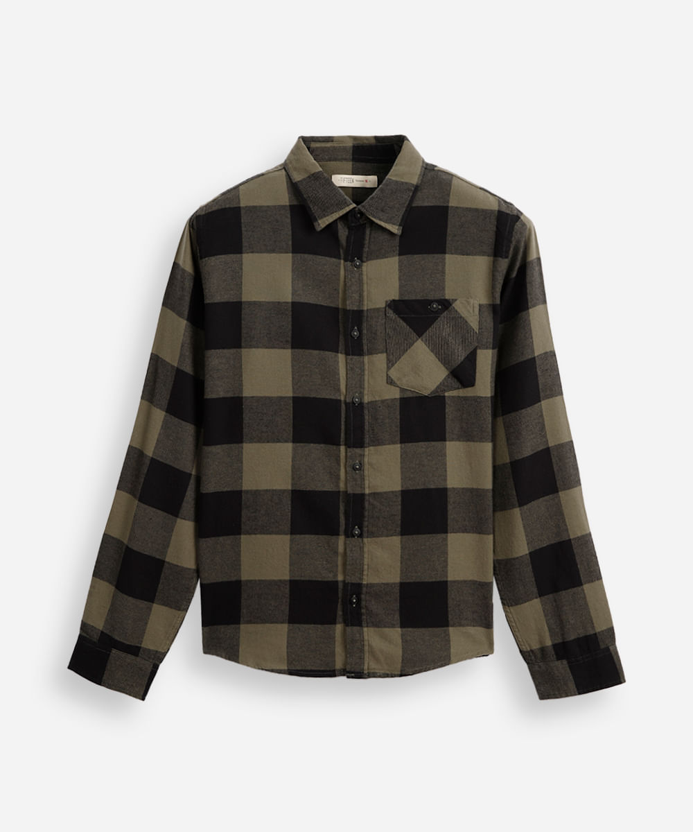 camisa xadrez juvenil manga longa flanelada verde