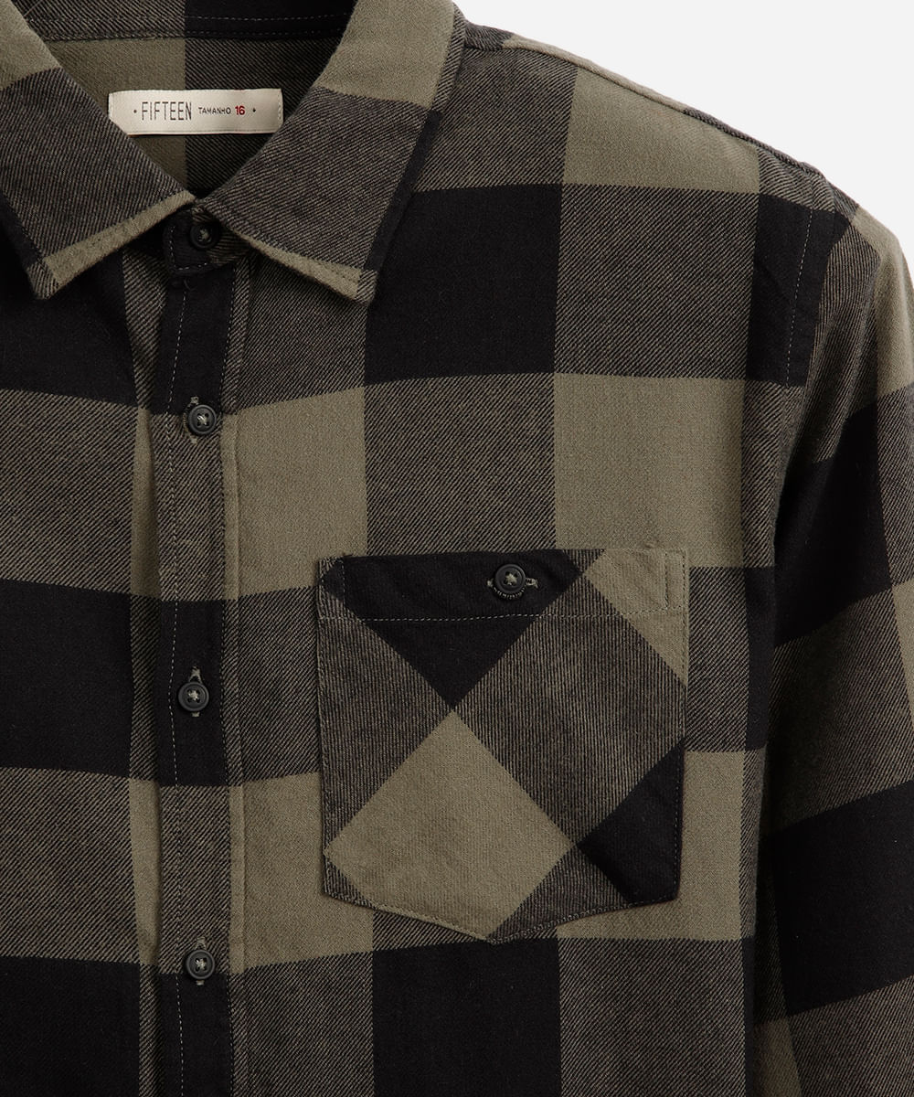 camisa xadrez juvenil manga longa flanelada verde