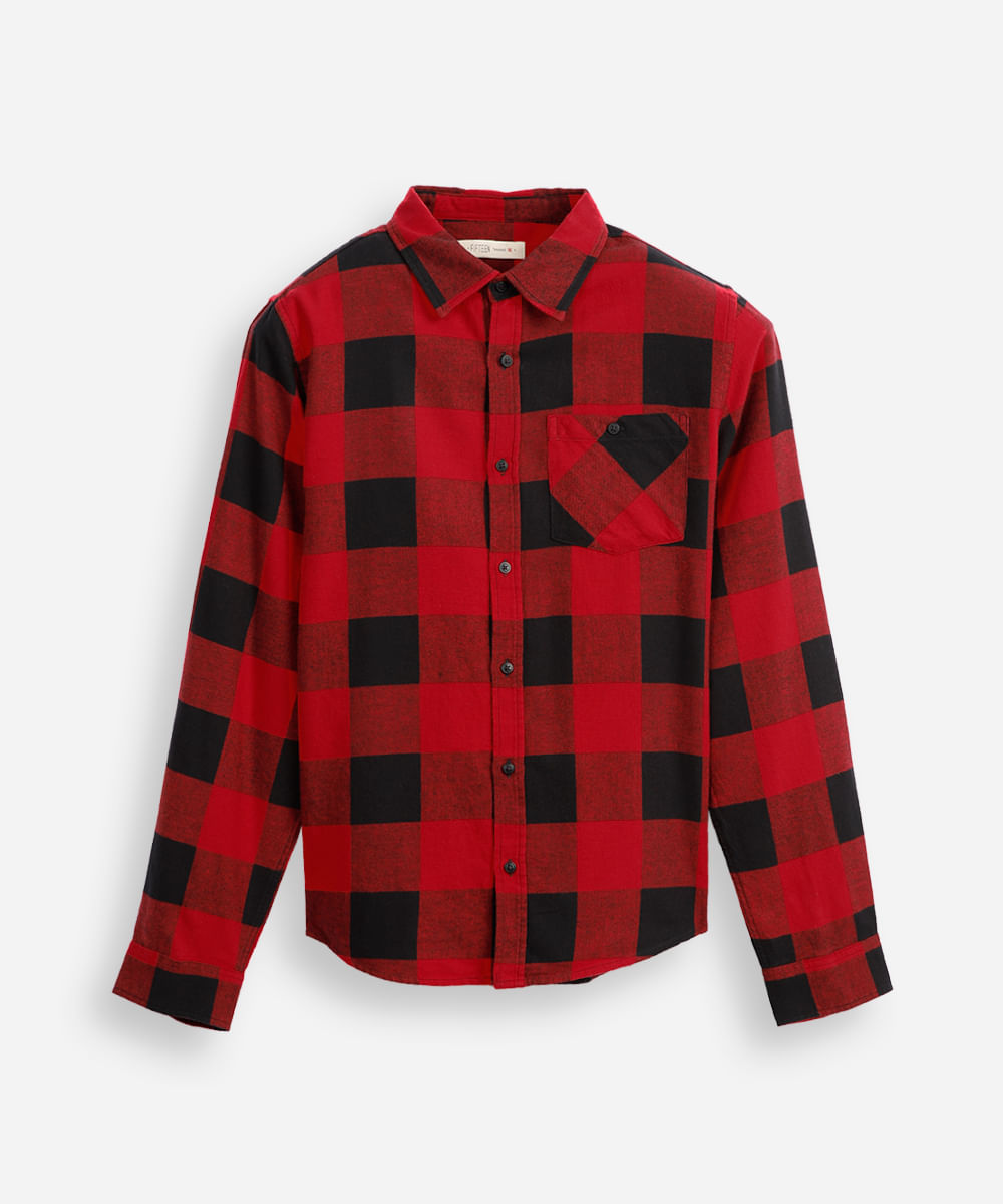 camisa xadrez juvenil manga longa flanelada - vermelha
