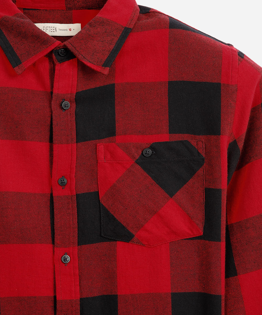 camisa xadrez juvenil manga longa flanelada - vermelha