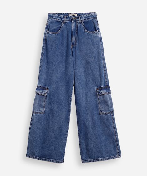 calça jeans juvenil wide leg  - azul
