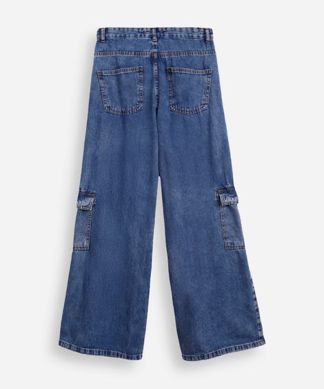 calça jeans juvenil wide leg  - azul