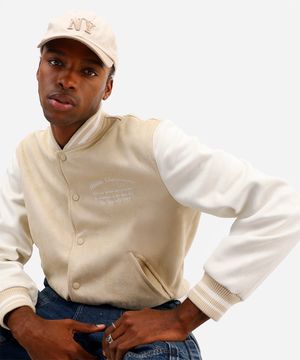 jaqueta bomber masculina de suede los angeles bege