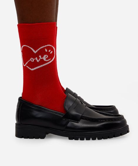 meia unissex cano longo love the beatles vermelho