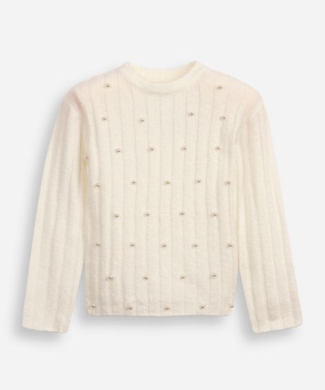 suéter de tricot infantil com pérolas off white