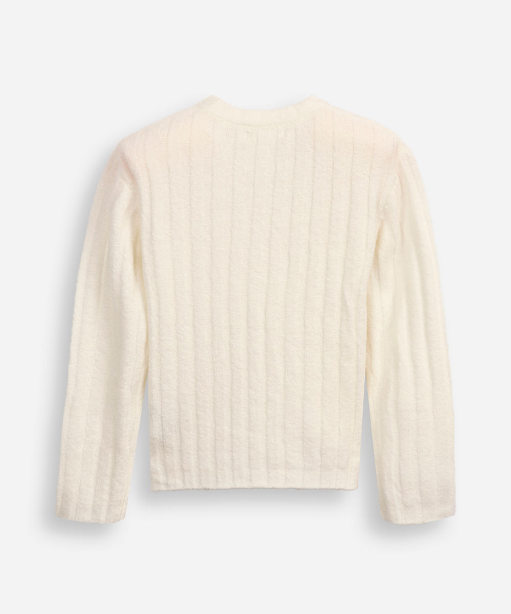 suéter de tricot infantil com pérolas off white