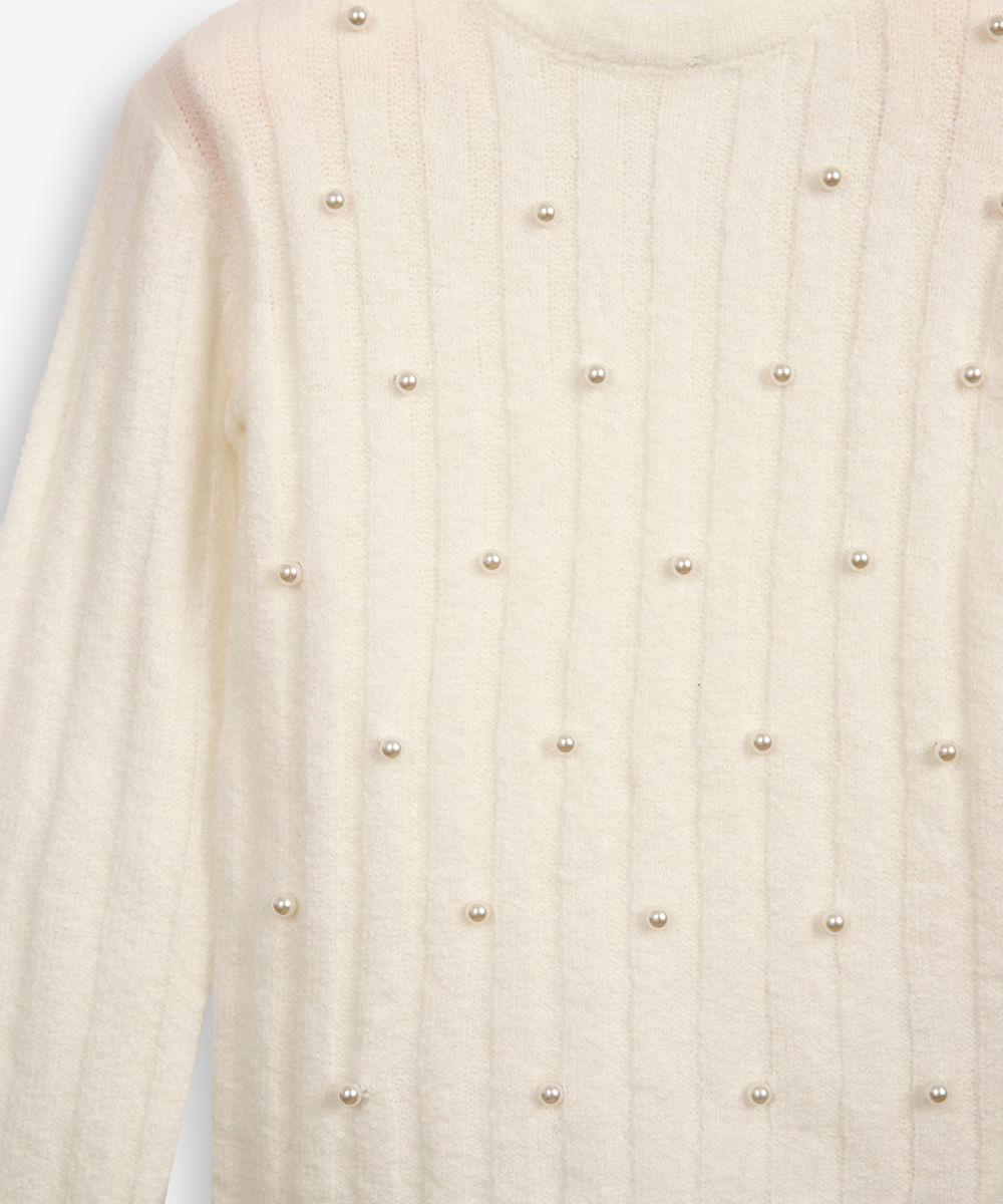 suéter de tricot infantil com pérolas off white