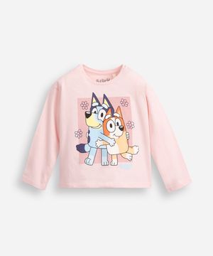 blusa infantil de malha bluey e Bingo manga longa - rosa claro