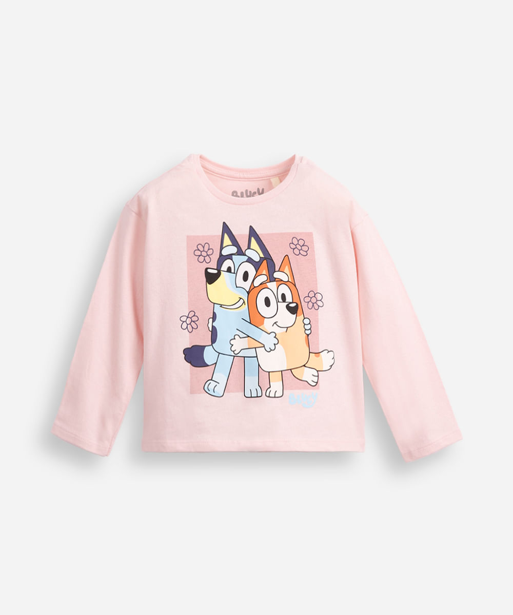 blusa infantil de malha bluey e Bingo manga longa - rosa claro