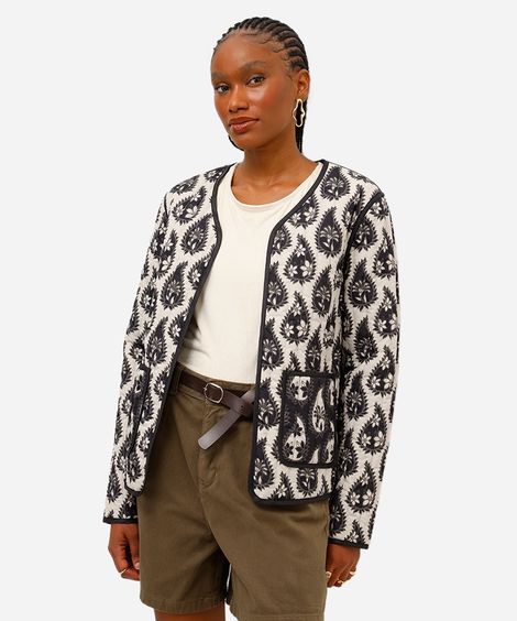 casaco feminino dupla face paisley bege