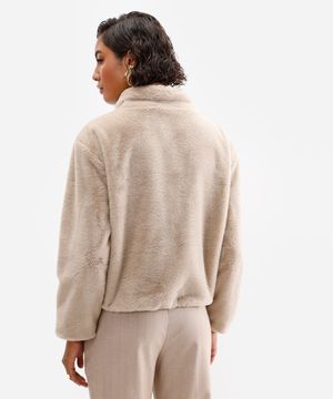 jaqueta bomber feminina de pelúcia bege
