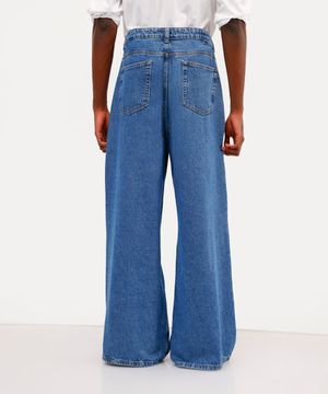 calça wide leg unissex jeans babi louise azul