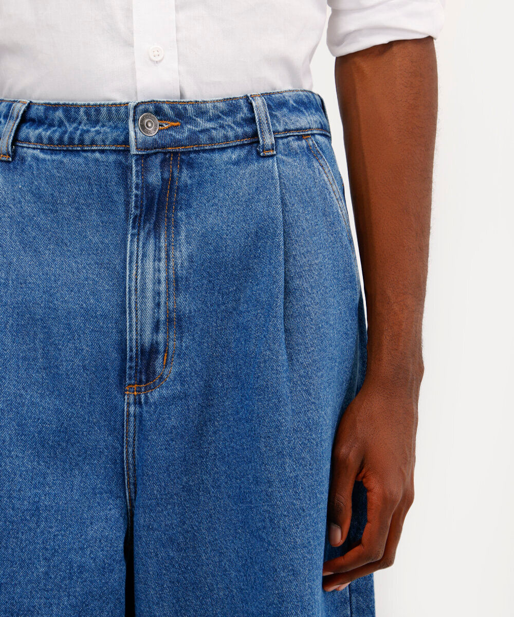 calça wide leg unissex jeans babi louise azul