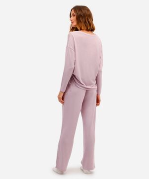 pijama longo feminino estampado manga longa lilás