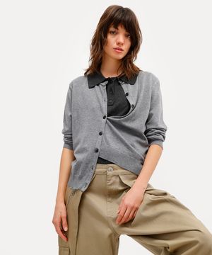 cardigan feminino de tricot rita lazzarotti cinza