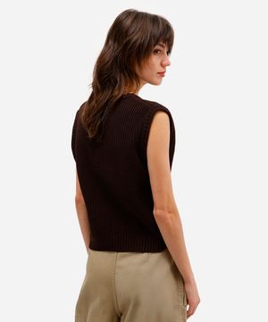 colete de tricot decote v - marrom