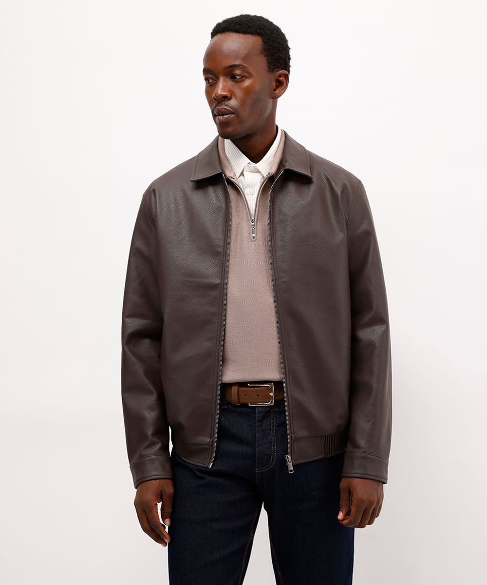 jaqueta masculina de poliuretano marrom