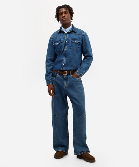 calça super baggy masculina jeans azul