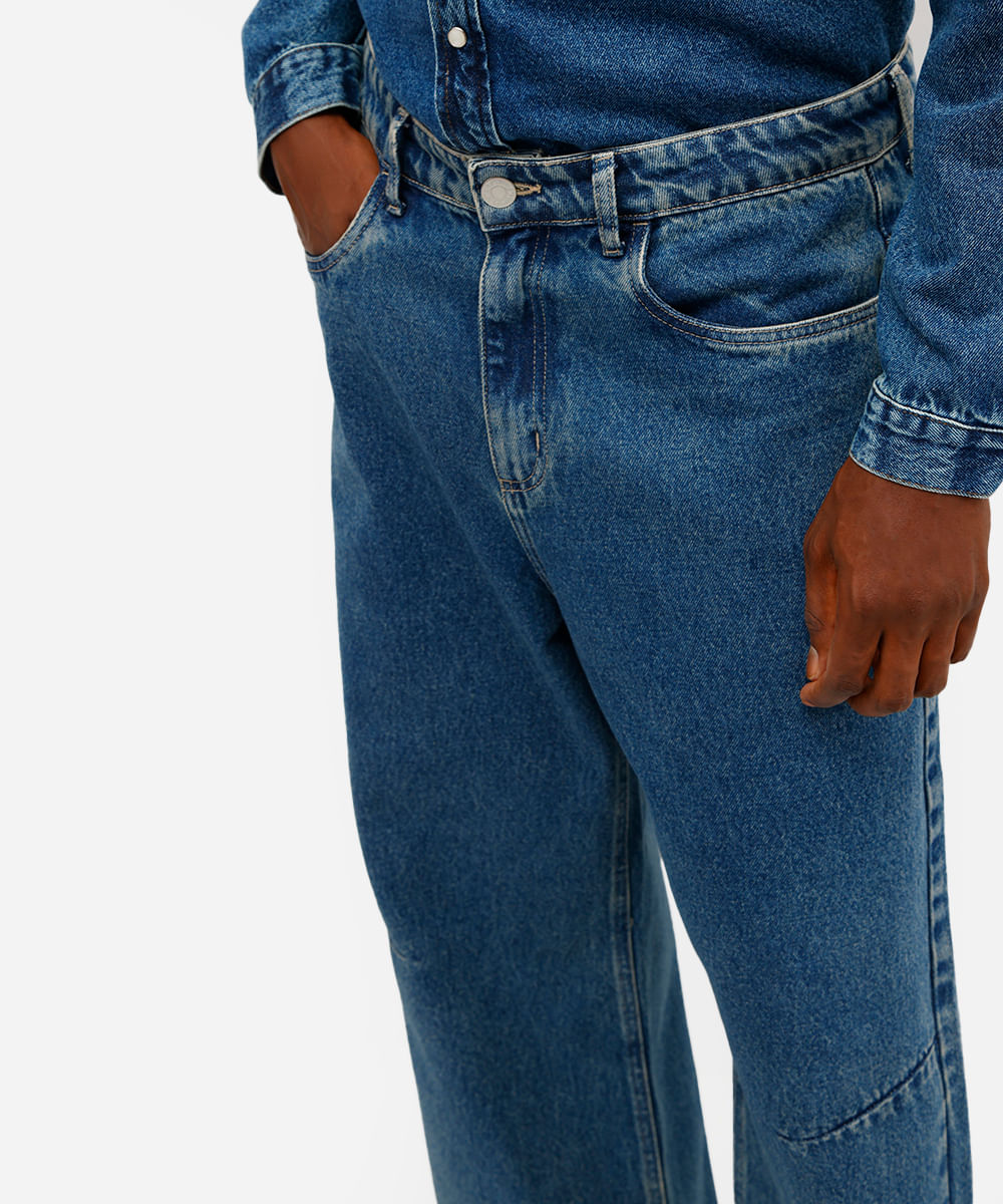 calça super baggy masculina jeans azul