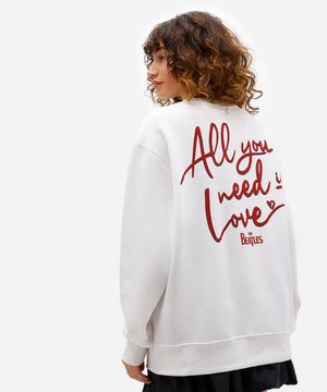 blusão feminino de moletom all you need is love the beatles off white