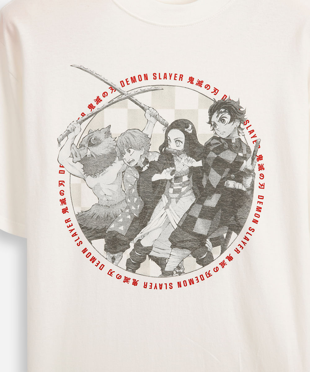 camiseta de algodão juvenil demon slayer off white