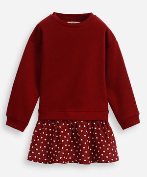 vestido de moletom infantil com mini corações vinho