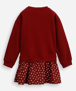 vestido de moletom infantil com mini corações vinho