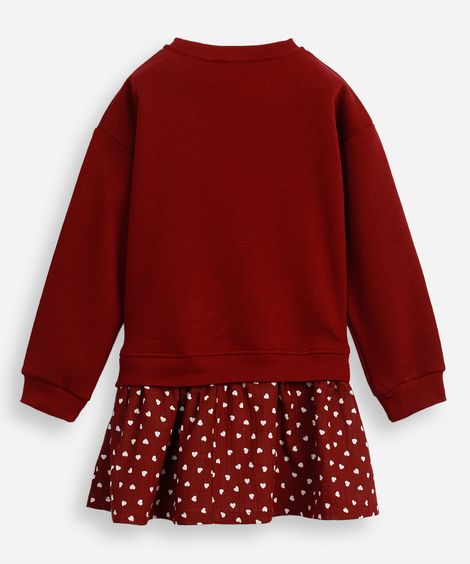 vestido de moletom infantil com mini corações vinho