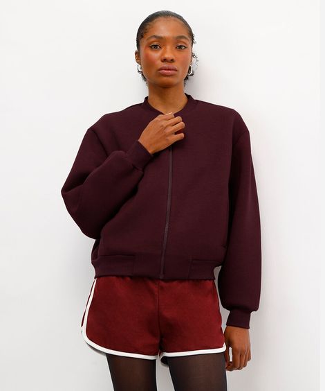 jaqueta bomber feminina de neoprene - vinho