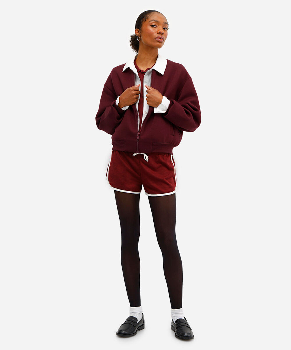 jaqueta bomber feminina de neoprene - vinho