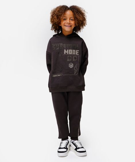 calça jogger infantil de moletom minecraft cinza