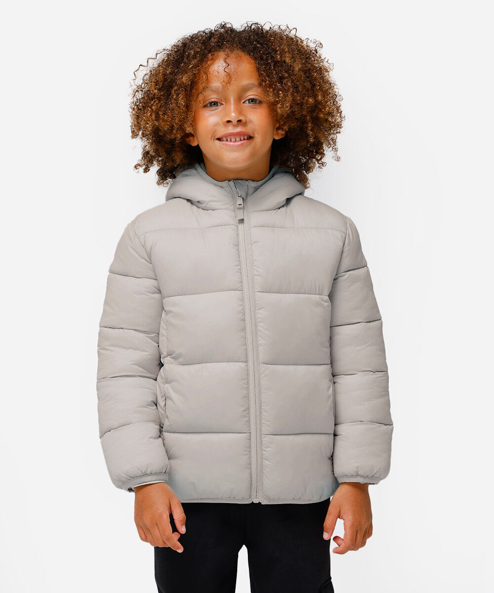 jaqueta puffer infantil - cinza claro