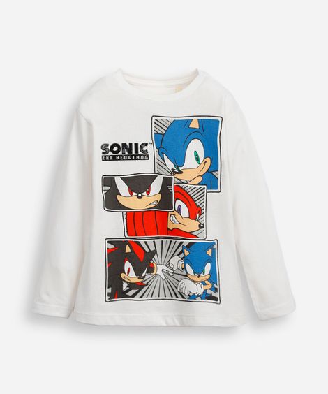 blusa de algodão infantil manga longa sonic off white