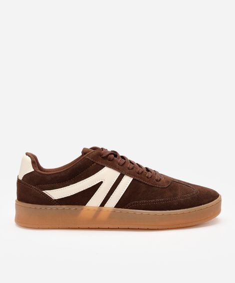 tênis casual com recortes bicolor marrom