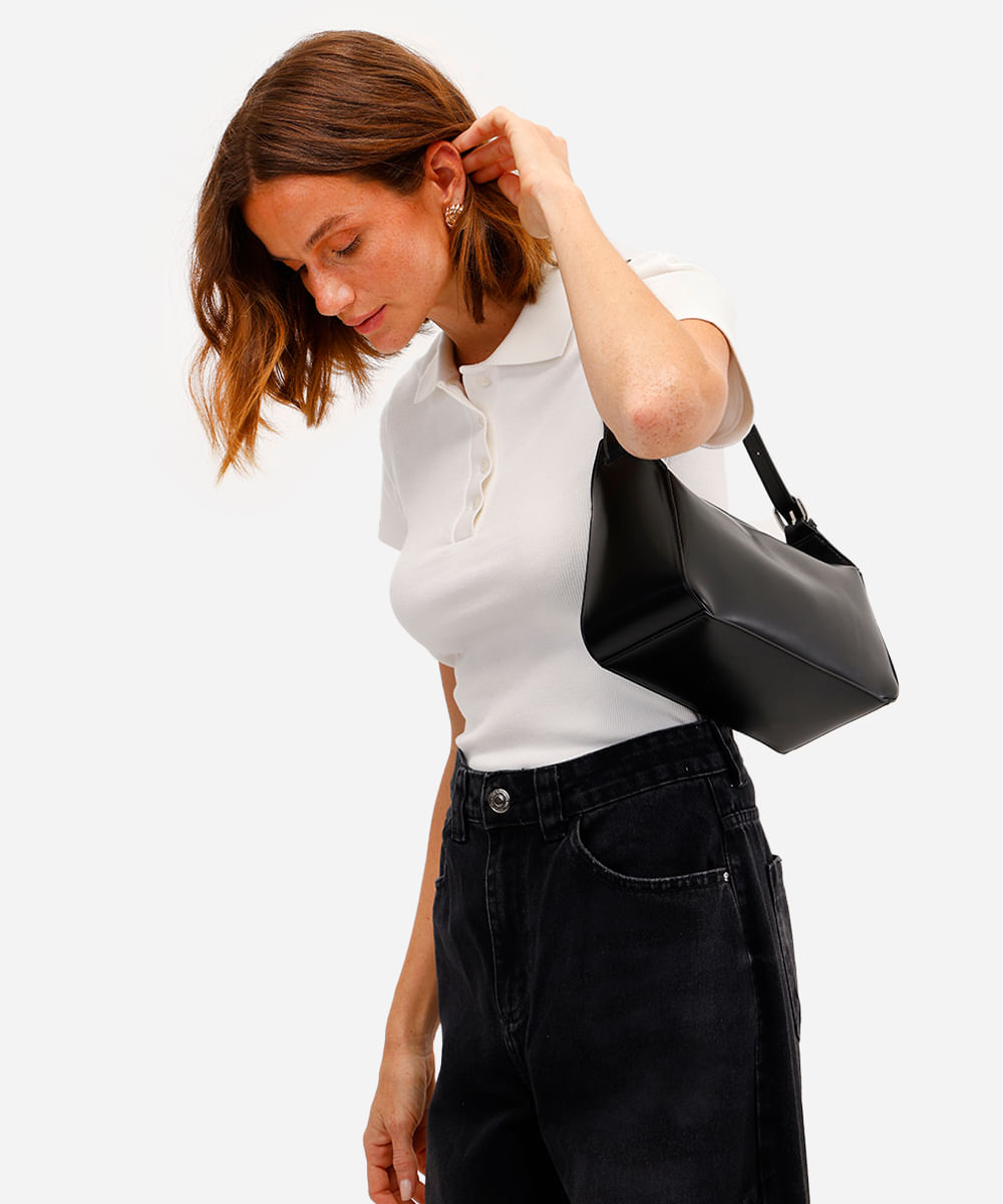 polo básica feminina de algodão manga curta canelada off white