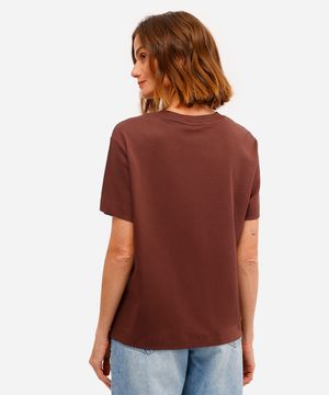 camiseta feminina de algodão peruano interlock básica marrom