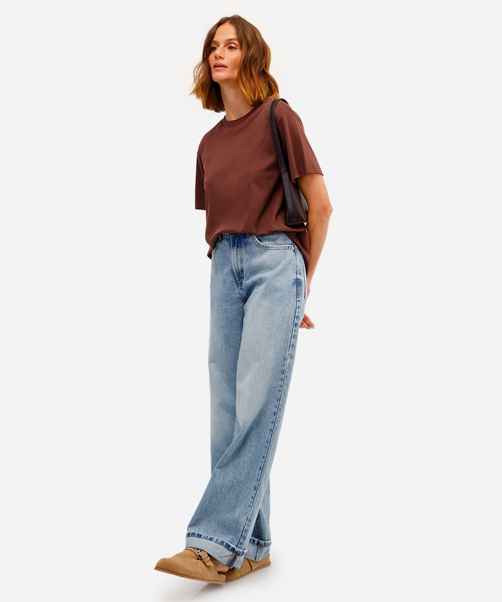 camiseta comfort feminina de algodão peruano interlock marrom