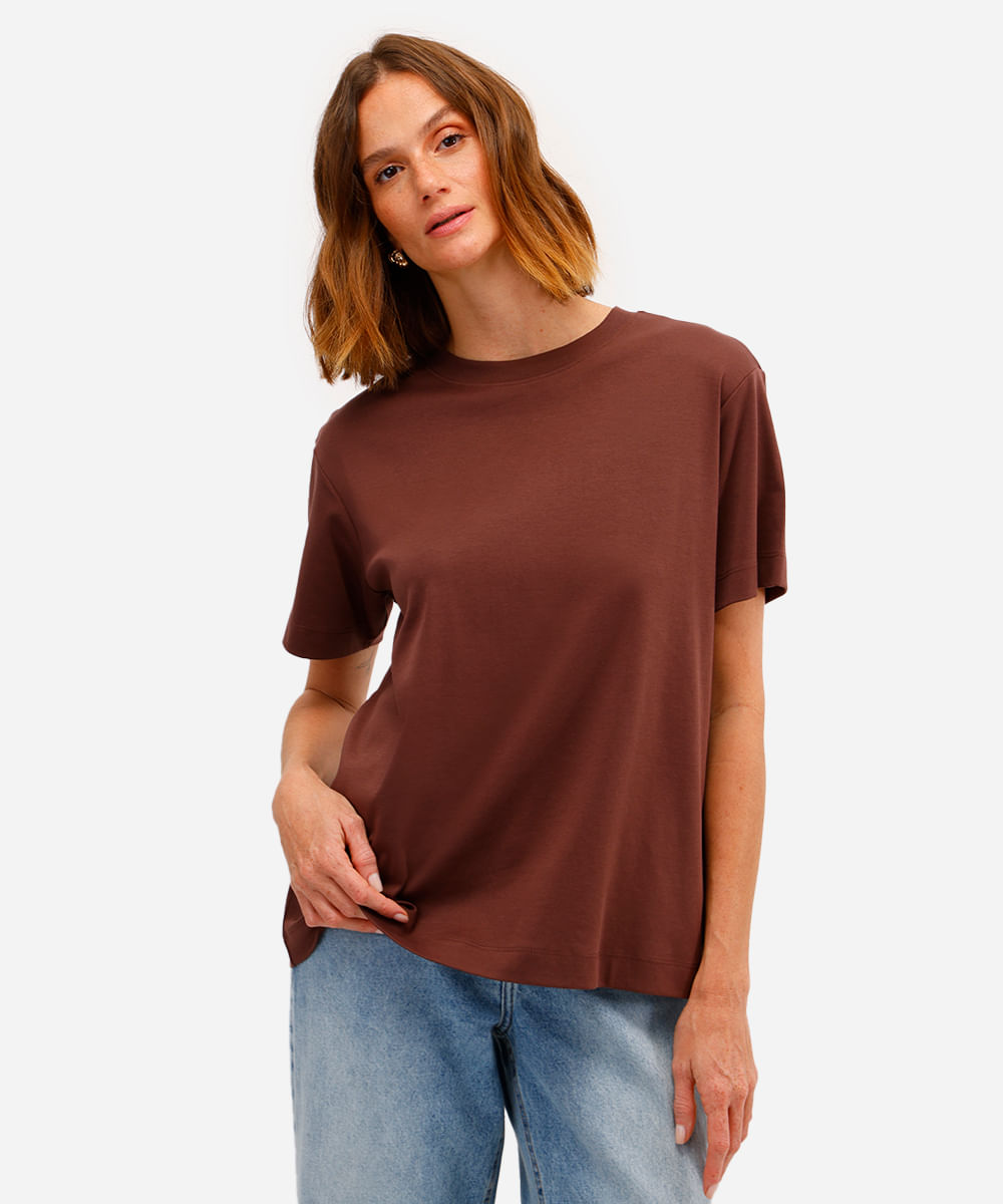 camiseta comfort feminina de algodão peruano interlock marrom