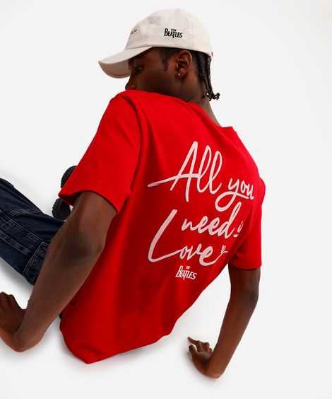 camiseta unissex manga curta all you need is love the beatles vermelha